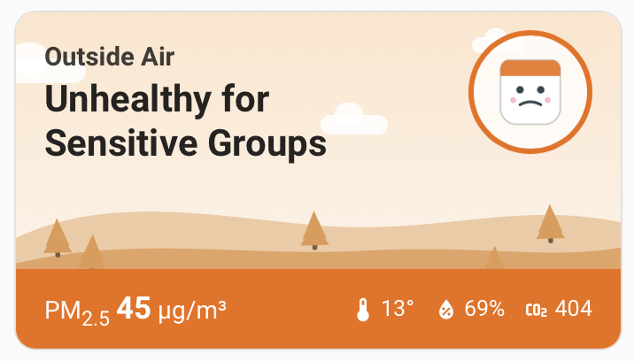 Air Quality Scene card in the Unhealthy for Sensitive Groups state