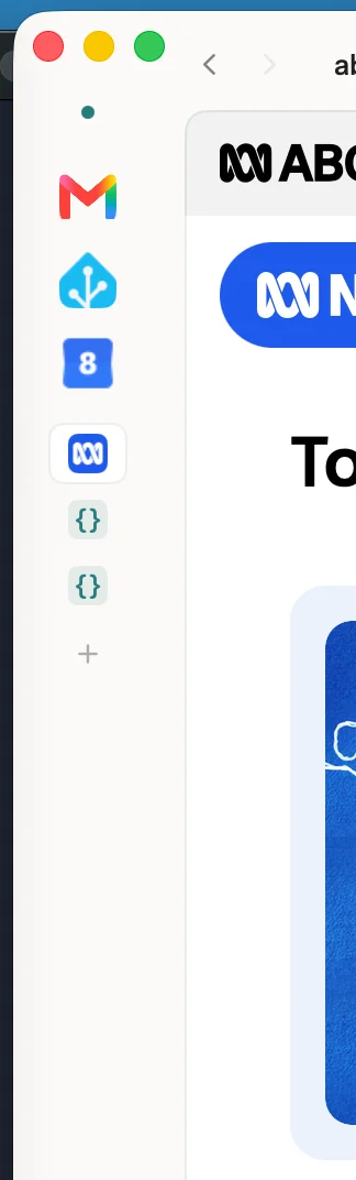 Sill's collapsed sidebar — favorites and tabs reduced to a slim column of icons